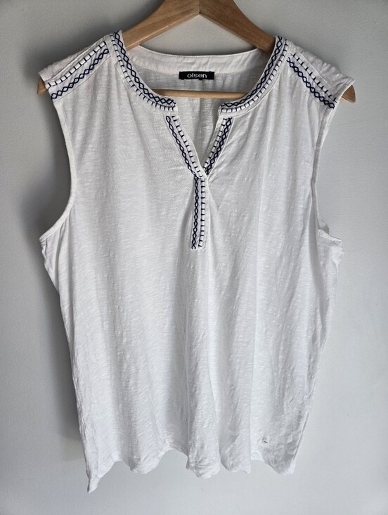 Olsen Tops - OLSEN White Sleeveless Embroidered Neck Top